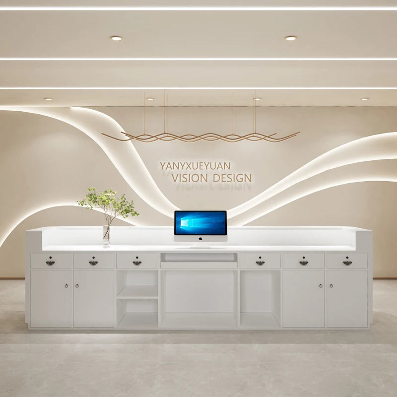 Commercial Cashier Light Luxury Beauty Salon Minimalist Modern Company Reception Desk Curved Bar Counter Escritorios Furniture