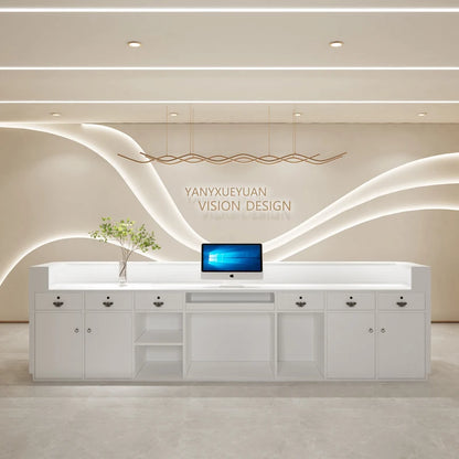 Commercial Cashier Light Luxury Beauty Salon Minimalist Modern Company Reception Desk Curved Bar Counter Escritorios Furniture