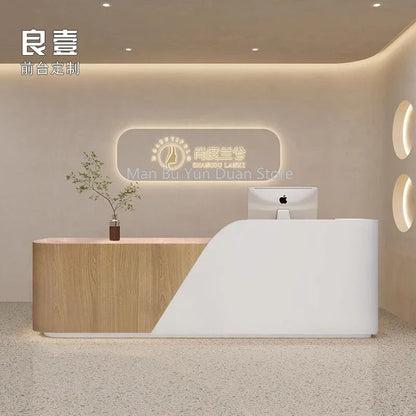 Luxury Receiption Desk Reception Salon Promotional Table Column Furniture White Hairdressing Pink Counter Store Showcase Bank