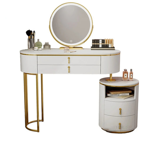 Nordic Advanced Mirror Dressers Minimalist Modern Bedroom Furniture Dresser Luxury Makeup Storage Cabinet LED Dressing Table