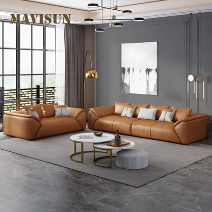 Hot Sale Light Luxury Leather Sofa First Layer Cowhide Nordic Small Apartment Living Room Three-Person Chaise Corner Down Sofa