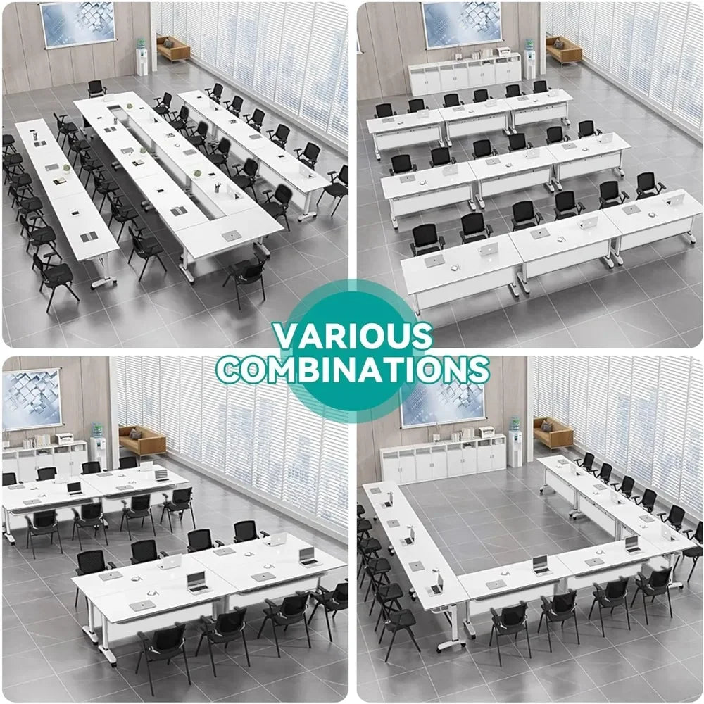 Conference Table, Folding Conference Room Tables With Flip-Top Design, With Caster Rectangular Modular Conference Room Table