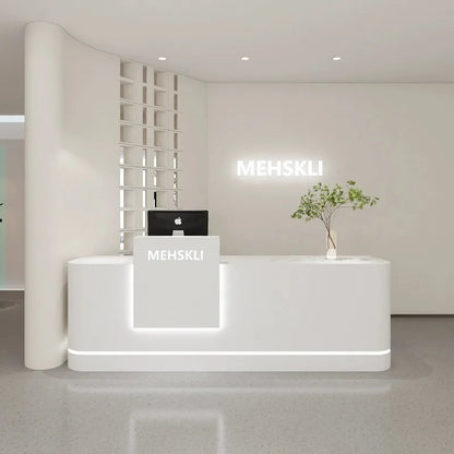 Minimalist Cashier Reception Desk Beauty Salon Table Store Curved Store Counter Mostrador Recepcion Beauty Salon Furniture