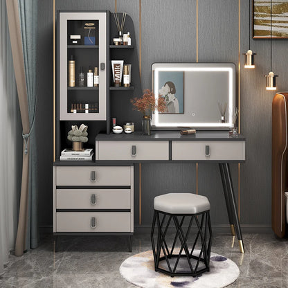 Luxury Led Light Grey Dressing Table Mirror Organizer Girls Black Dressing Table Drawer European Comodas Con Cajones Furniture