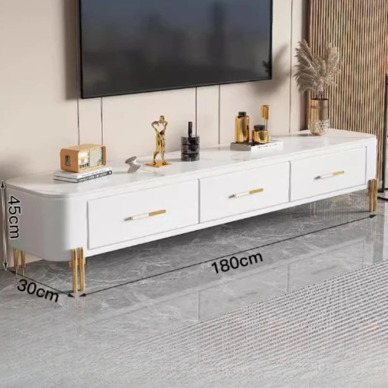 High White Gold TV Table Living Room Handles Cabinet Beige TV Table Wooden European Muebles Salon Moderno Home Furniture