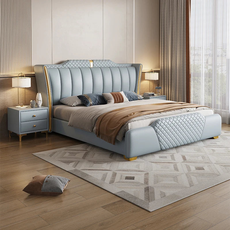 Modern Aesthetic Marriage Bed Space Saving Queen Size Bedroom Bed Lounge Wood Camas Y Muebles Dormitorio Luxury Furniture