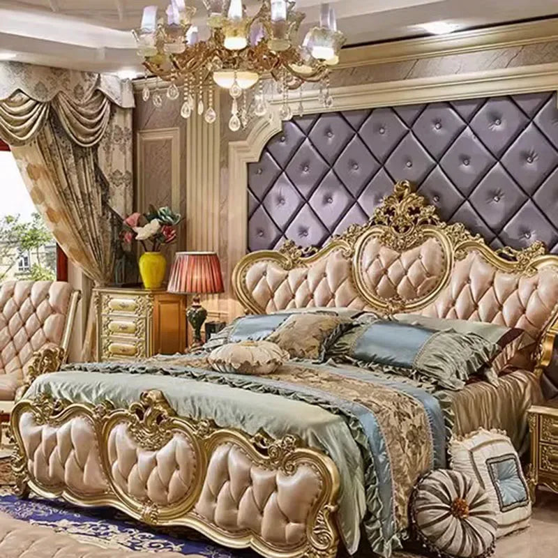 Royal Villa Luxury Double Bed King High End Frame Twin Double Bed Headboard Sleeping Wood Camas Matrimonial Bedroom Furniture