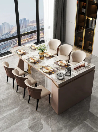 Italian style light luxury designer high-end rock plate dining table modern simple meal table and chair combination