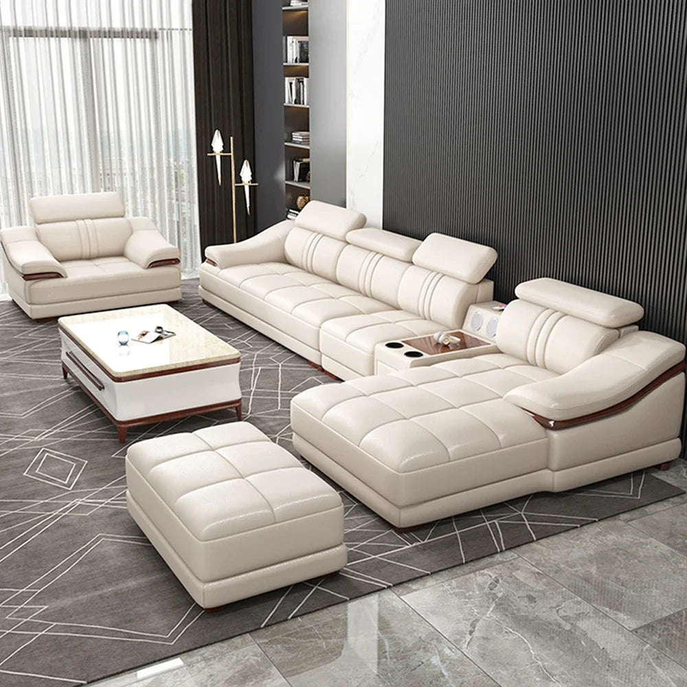 Linlamlim Luxury Italian Genuine Leather Sofa Set with USB and Bluetooth Speaker for Living Room, Nordic Sectional Couch Sofas