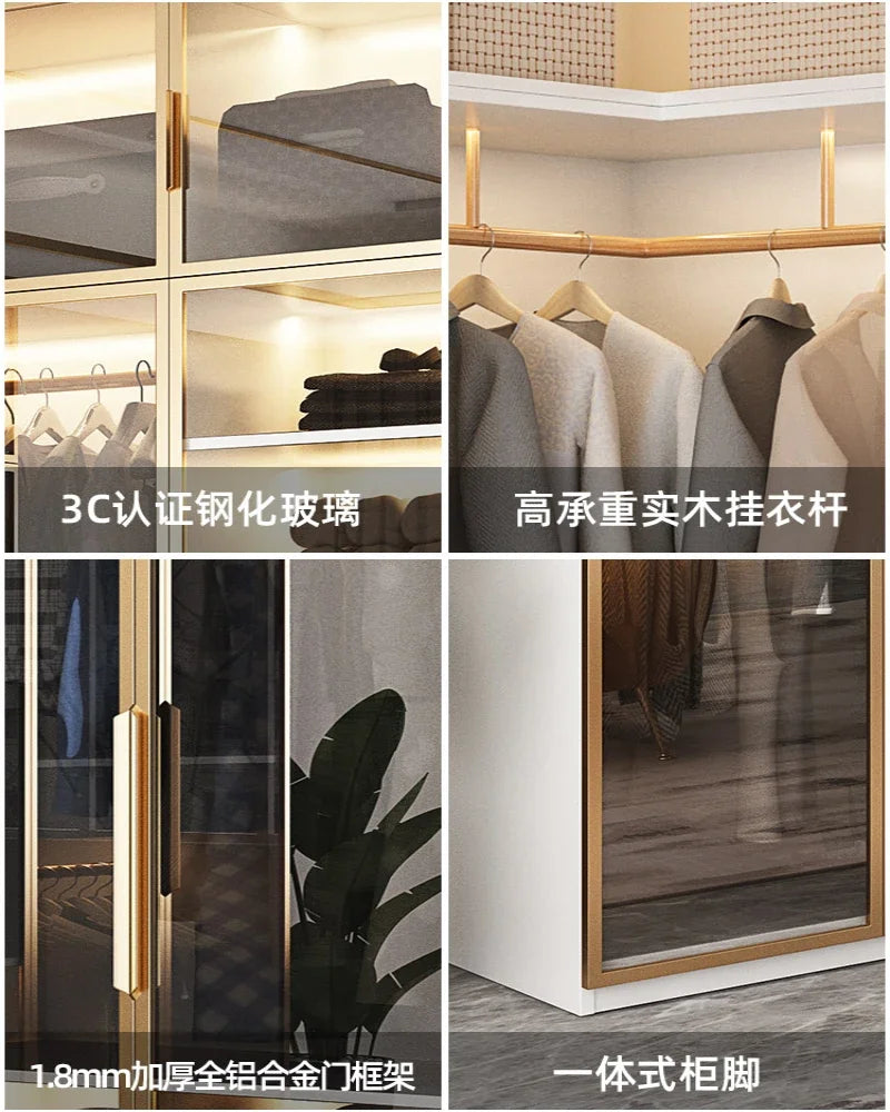 Glass cloakroom cabinet combination bedroom home light luxury wardrobe modern simple customized solid wood corner storage cabine