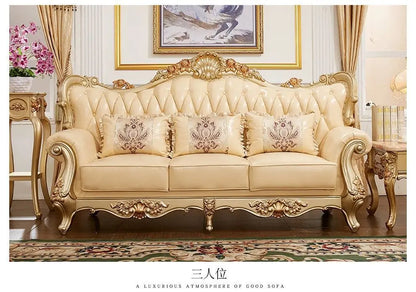 19 piece setEuropean luxury Carved With Gold Color solid wood carved sofa French Royal living room furniture wooden sofa set