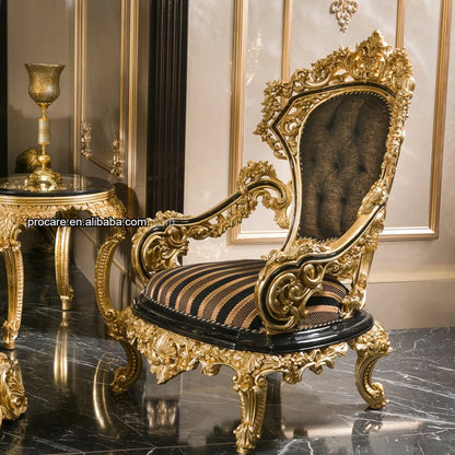 Luxury Antique Traditional Black Gold African Classical Baroque Royal Hand Carved Sofa Set Living Room Furniture Set