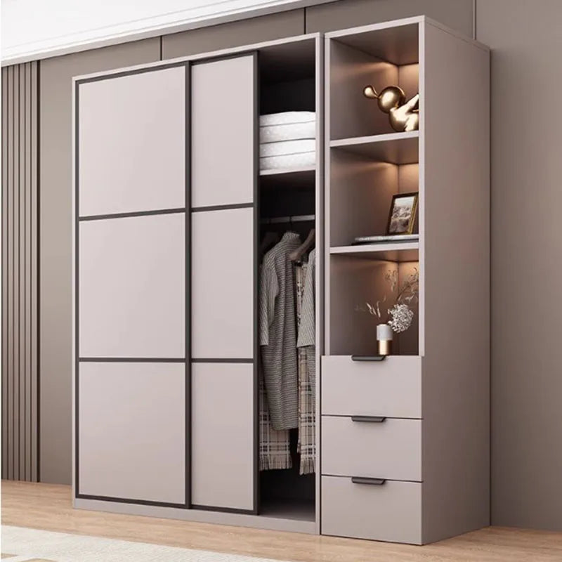 New Luxury Wardrobe Drawers Wooden Sliding Doors Gray Organization Wardrobe Modern Storage Kleiderschrank Bedroom Furniture