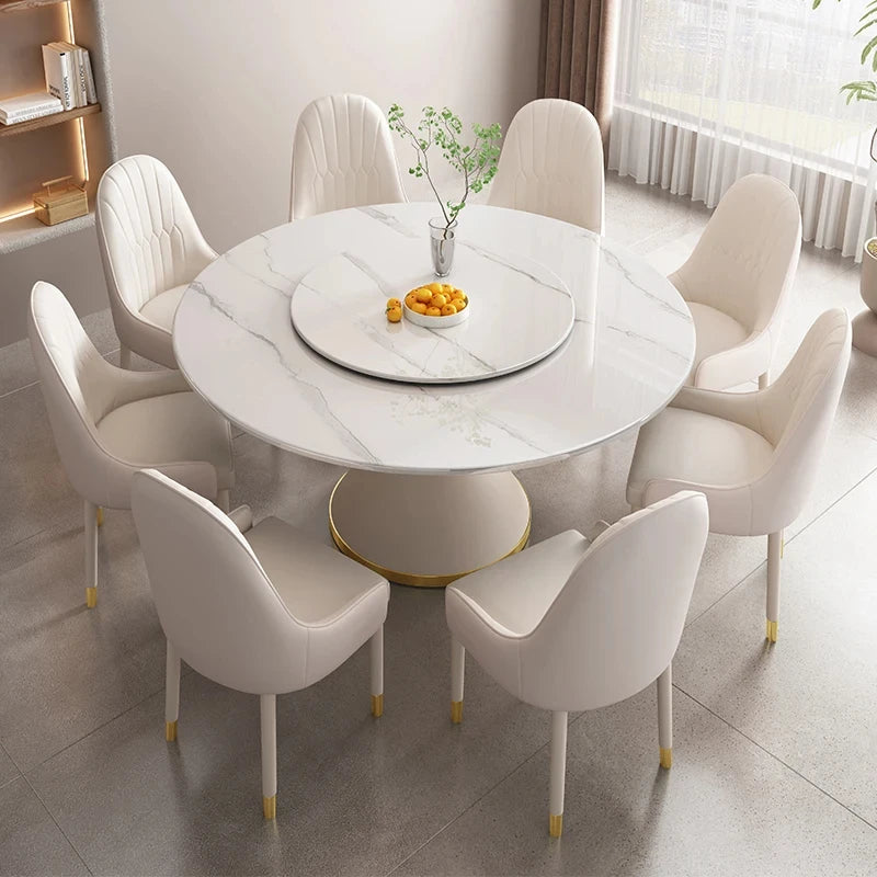 Dining table, rock board, round table, cream wind, net red, refreshing living room, circular, luxurious, modern and minimalist