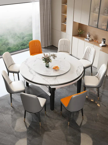 Bright Rock Plate Marble Dining Table and Chair Combination Household Small Unit Modern Simple and Luxury Telescopic Dining