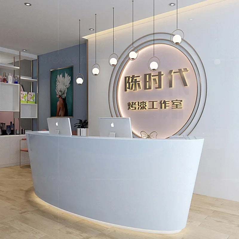 The Company's Reception Desk is Painted Curved Office, Simple and Modern Cashier Service Desk