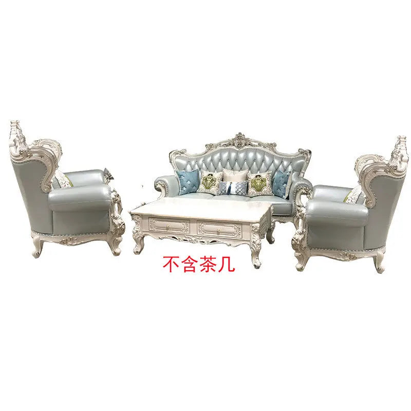 Classical luxury European style furniture hot sale fashion living room sofa set leather solid wooden sofa