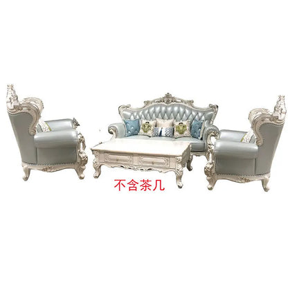 Classical luxury European style furniture hot sale fashion living room sofa set leather solid wooden sofa