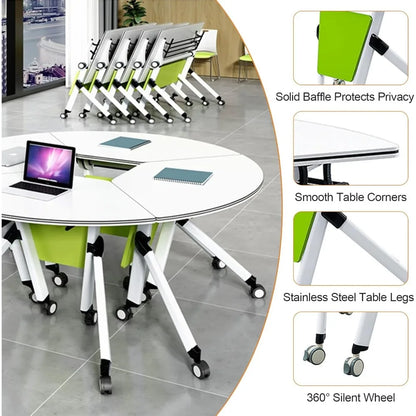 Folding conference room table, mobile training table with wheels, folding round conference table for office conference classroom