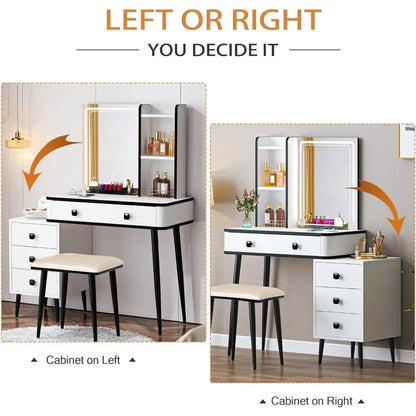 Vanity Desk Set Dressing Table White Dressing Table With Lots Storage 3 Lighting Modes Makeup Vanity With Charging Station Home