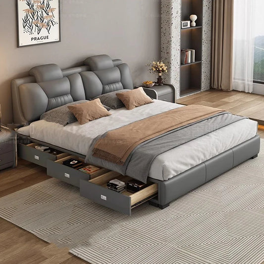 Luxury Modern Double Bed Bedrooms Drawers Lounge Wood Double Bed King Size Storage Letto Matrimoniale Set Furniture Complete