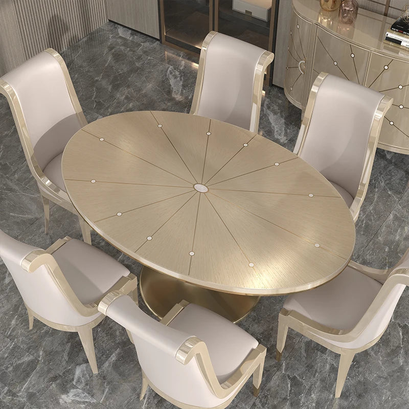 Luxury dining table, solid wood, modern simple dining table and chair combination, family villa, round table for 4 people and 6