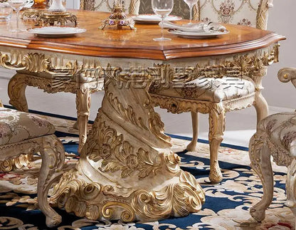 Rich family style European-style full-solid wood dining tables and chairs French rural gold painted gold to do direct sales of o