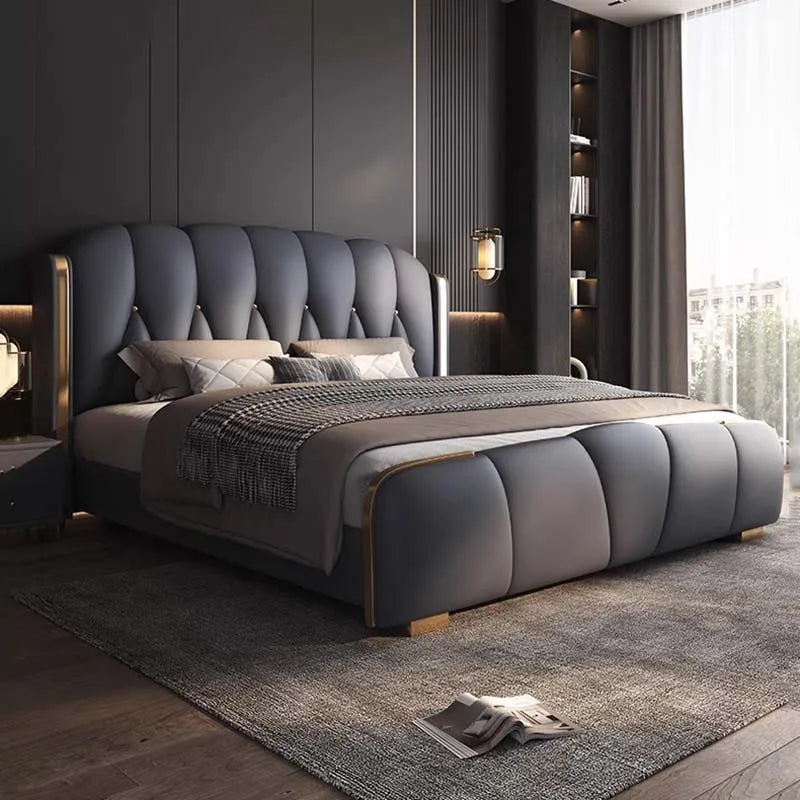 Luxury Aesthetic Couple Bed Queen Size Nordic Hotel Bedroom Bed Storage Modern Cama Casal Multifuncional Home Furniture