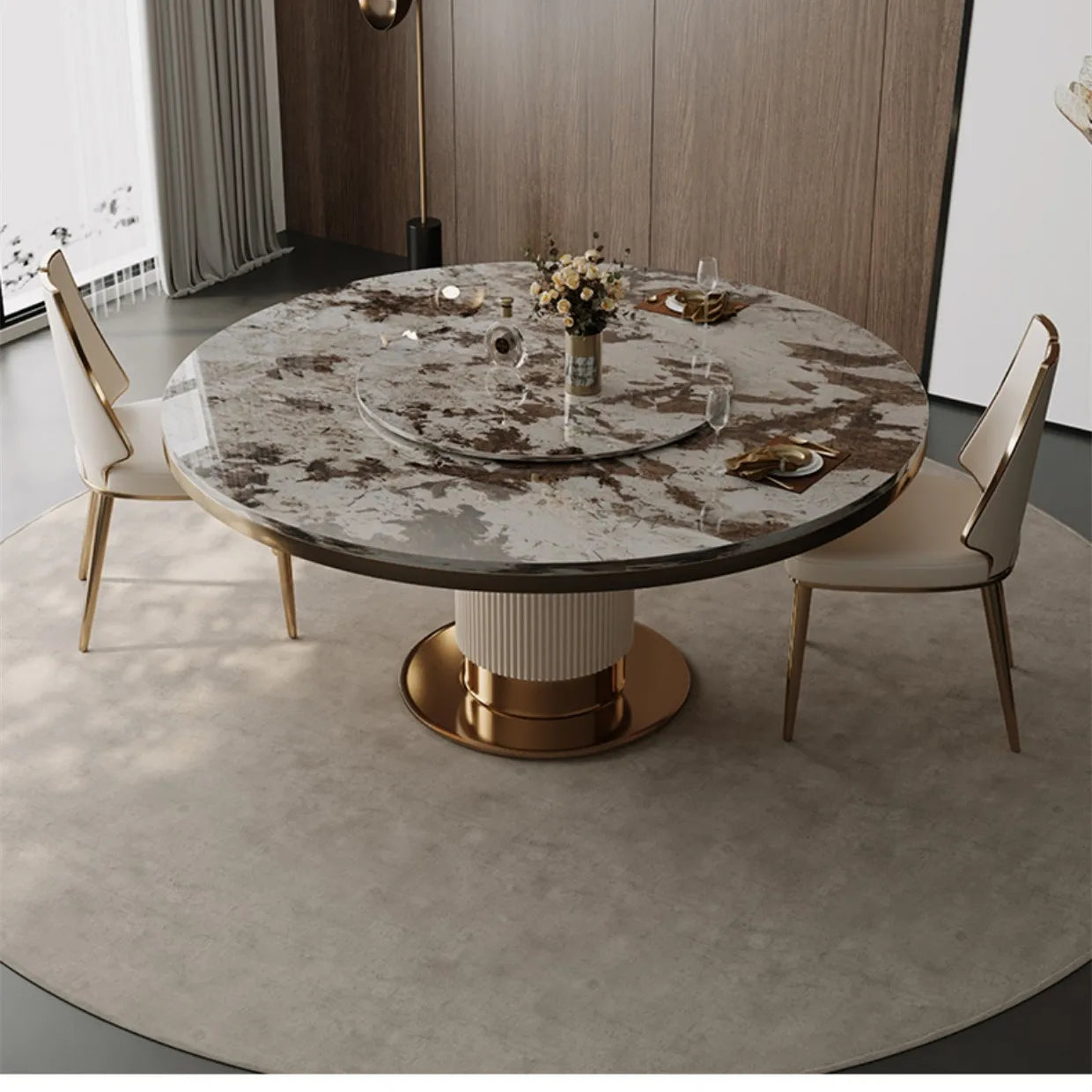 New Luxury White And Gold Marble Dining Table Set Modern Italian Dining Room Furniture Round Dining Table Set