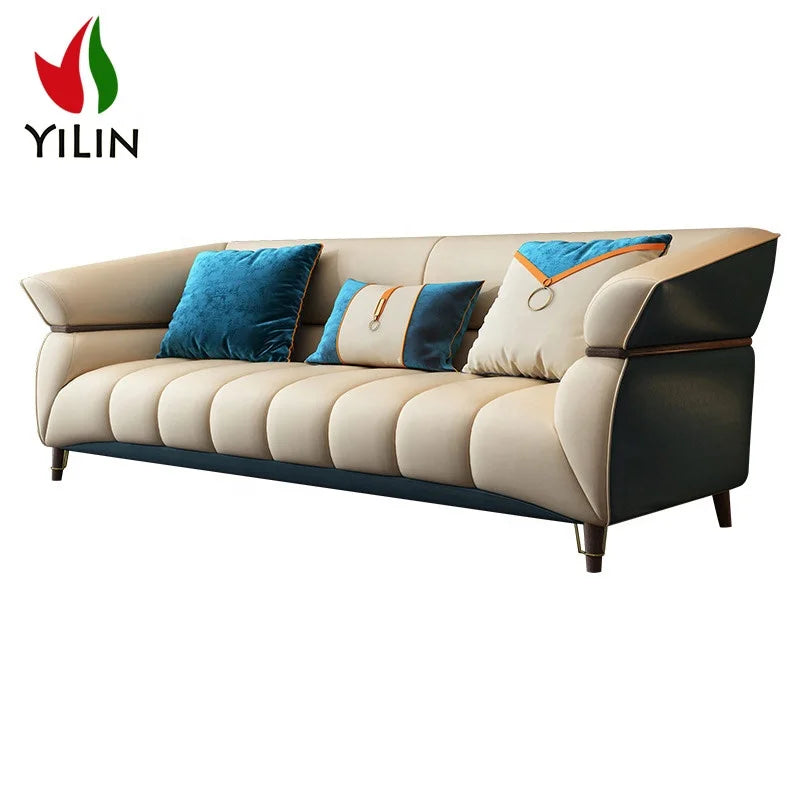 Luxury Leather Durable Sofas Couch For Living Room Sofa Sets Sectional Cream Color Comfortable Sofas