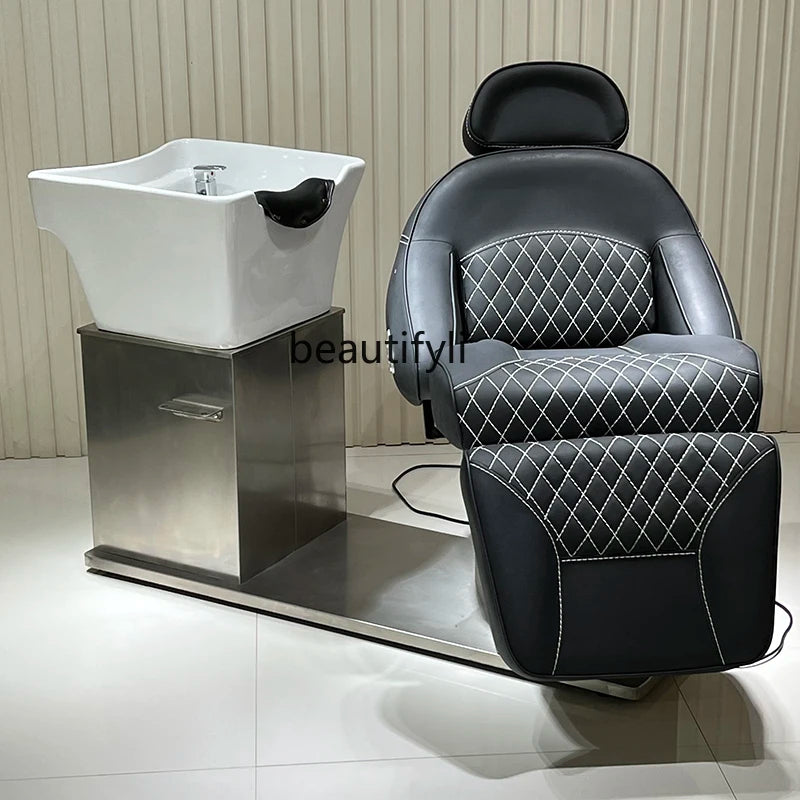 Electric Shampoo Chair Lying Half Flushing Bed Barber Shop for Hair Salon Beauty Salon Ceramic Basin Hair Washing Recliner