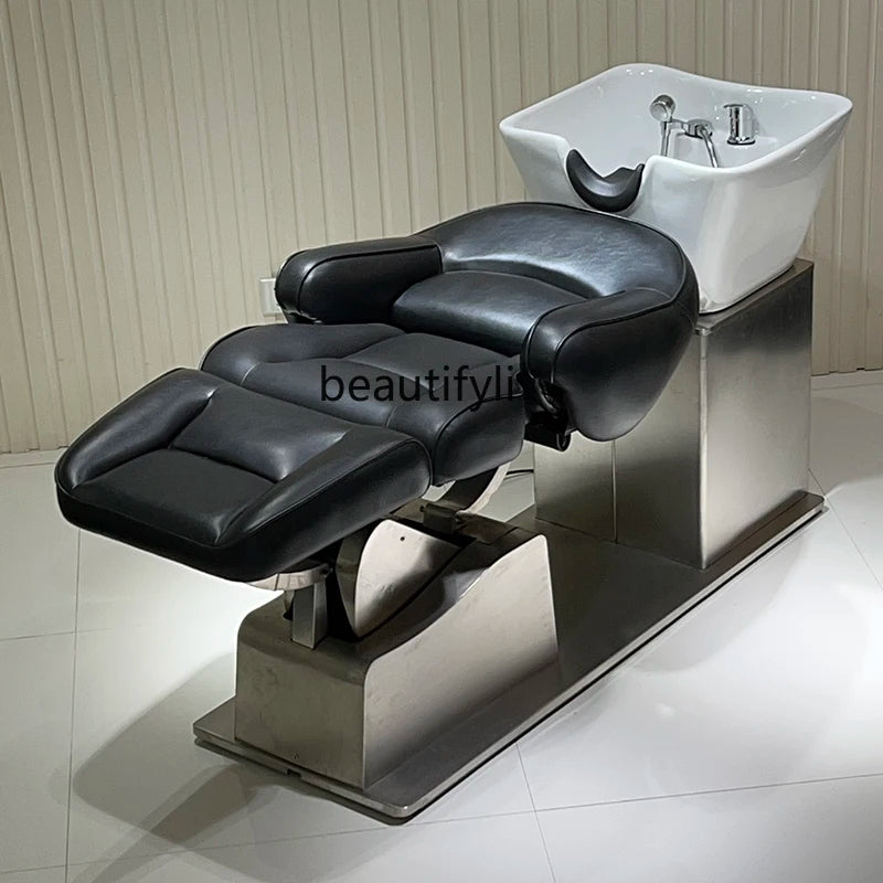 Electric Shampoo Chair Lying Half Flushing Bed Barber Shop for Hair Salon Beauty Salon Ceramic Basin Hair Washing Recliner