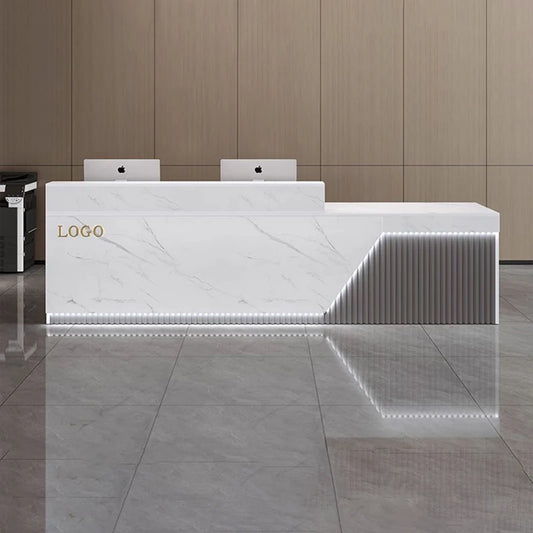 Classic Stylish Reception Desks White Illuminated Mdf Modern Reception Desks Office Luxury Mostrador Commercial Furniture