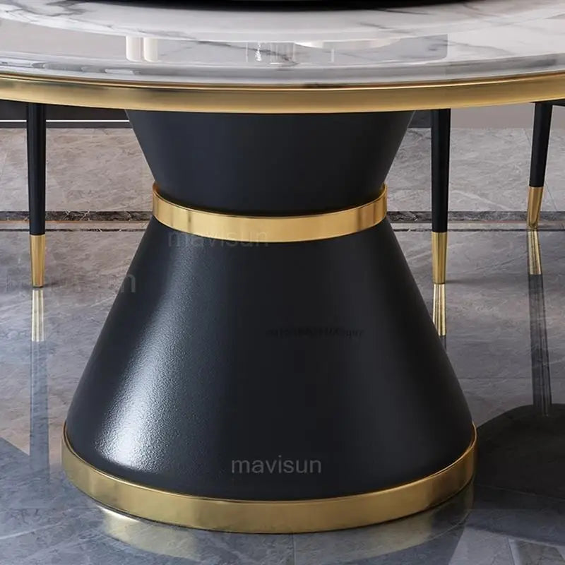 Luxury Golden Metal Round Marble Kitchen Table With Turnitable Modern Dinner Room Furniture Northern Europe Dining Table Sets