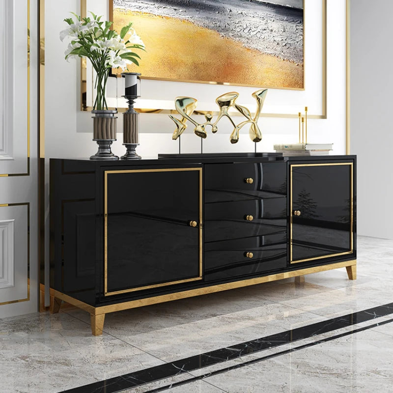 Luxury Entrance Hallway Black Shoe Cabinet Villa Storage Wooden Console Furniture TV Table Cabinet Living Room Kitchen Sideboard