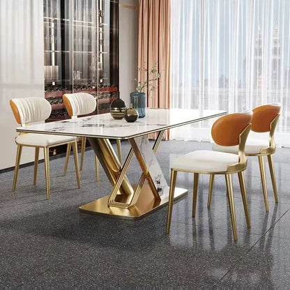 Modern Slate Dining Table and 4 Chairs Set Luxury Gold Base Stainless Steel Base Mesa Com 6 8 Cadeiras De Jantar Esstisch Silla