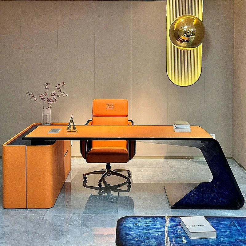 High Quality Luxury Italian Design Bugatti Modern L Shape Office Computer Table With Cabinet Boss Executive Desk