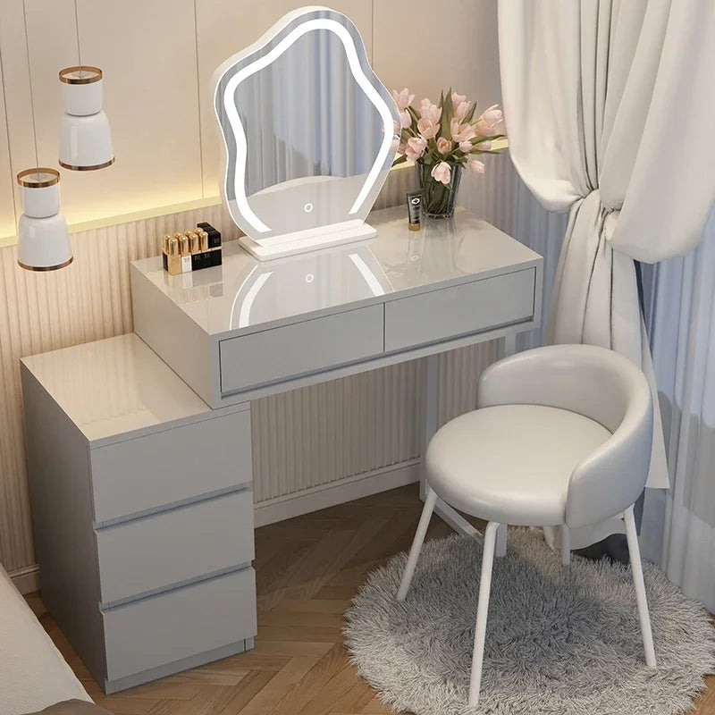 Fashion Mirror Dressing Table Woman Led Lights Modern Classic Makeup Table Drawer Chair Comfortable Coiffeuse Bedroom Furniture