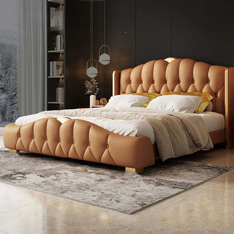 Italian Light Luxury Double Bed Leather Modern High End Soft Princess Wedding Bed King Size Cama Matrimonial Bedroom Furniture