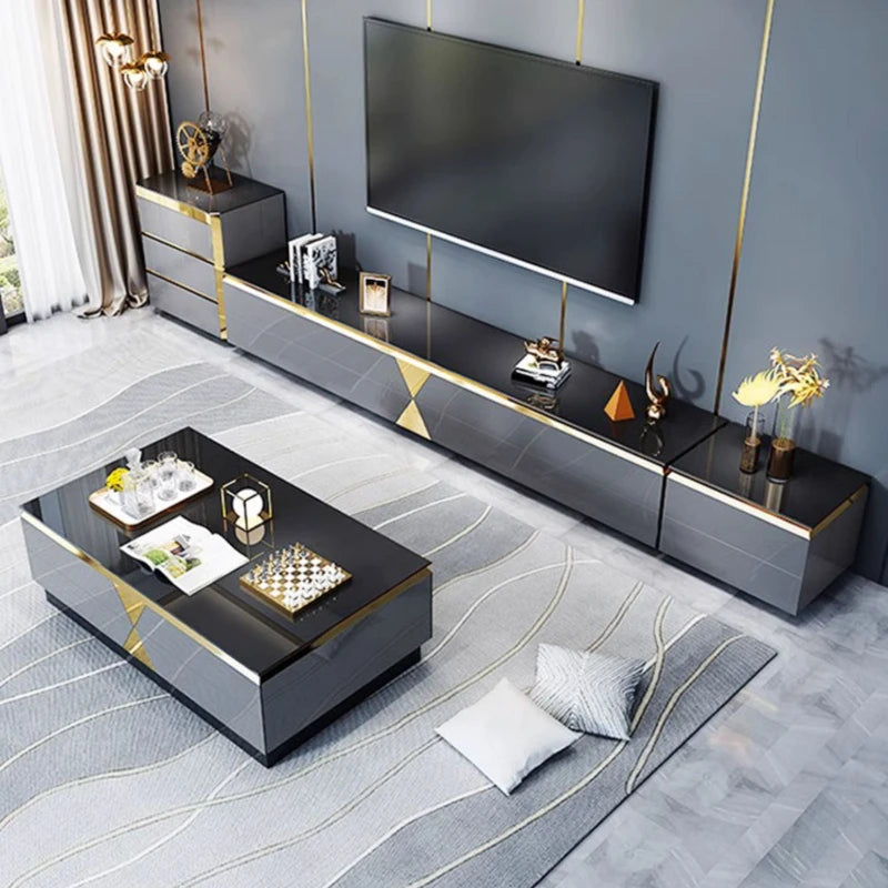 Wooden Luxury Modern Tv Cabinet Floor Gold Black Standing Drawer Cabinet Living Room Meuble Tv Avec Rangement House Furniture