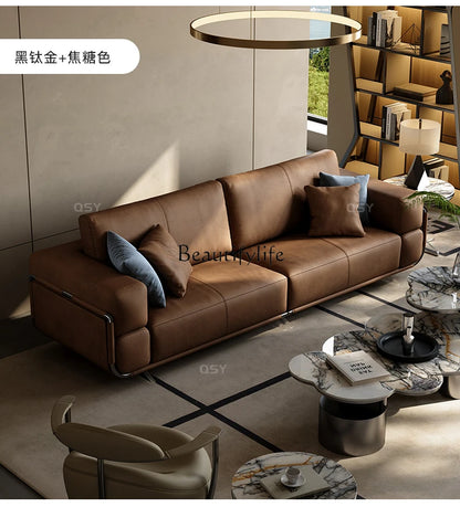 New Italian Style Full Leather Sofa Designer Model Light Luxury Large Apartment Soft Cushion Leather Furniture