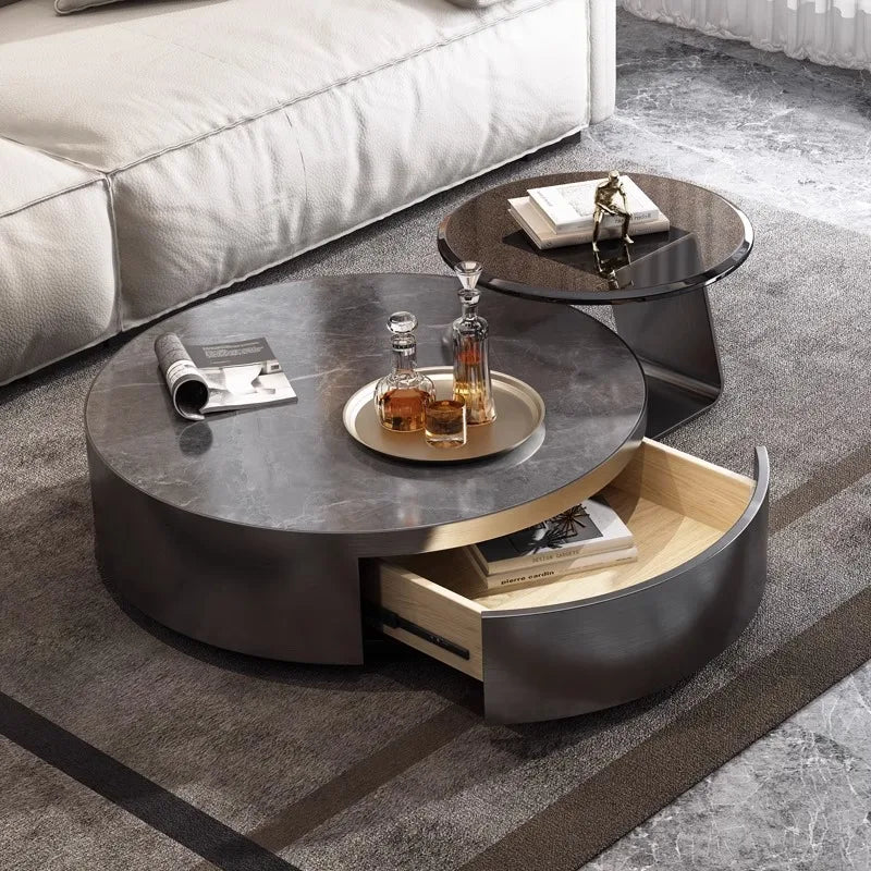 Aesthetic Clear Coffee Table Modern Black Round Marble Round Nordic Side Table Design Floor Hotel Mesa Furniture For Home