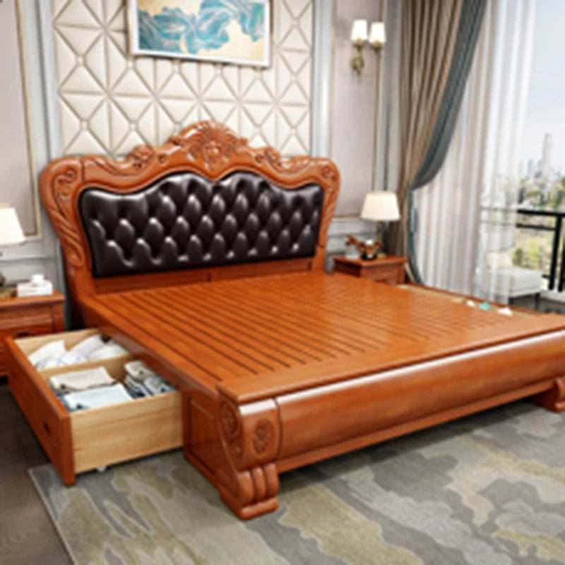 Design Wood Bed Frame Upholstered Modern Mattresses Headboards Bedroom Bed Comforter Set Luxury Hogar Muebles Theater Furniture