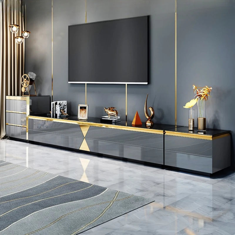 Wooden Luxury Modern Tv Cabinet Floor Gold Black Standing Drawer Cabinet Living Room Meuble Tv Avec Rangement House Furniture