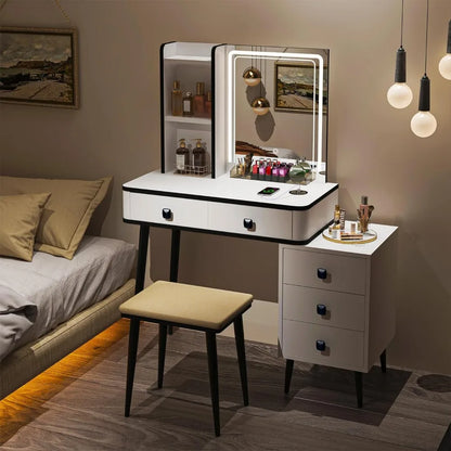 Vanity Desk Set Dressing Table White Dressing Table With Lots Storage 3 Lighting Modes Makeup Vanity With Charging Station Home