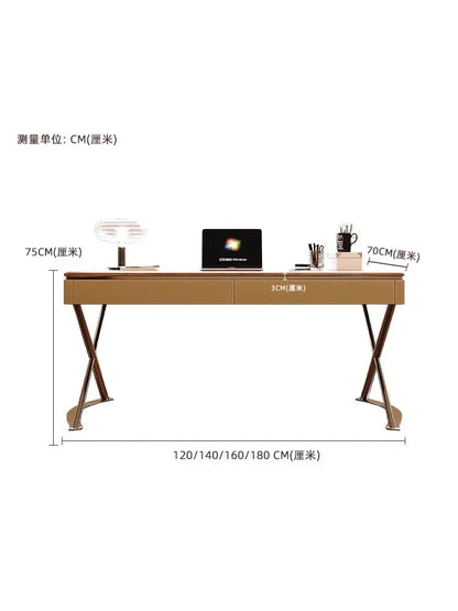 Saddle Leather Office Desk Luxury Modern Simple Bedroom Solid Wood Home Study Computer Desk Mesa Office Furniture Executive Wall