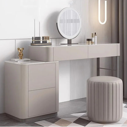 Luxury Led Light Dressing Table Mirror Grey Bedroom Girls Dressing Table Drawer European Makeup Comodas Con Cajones Furniture