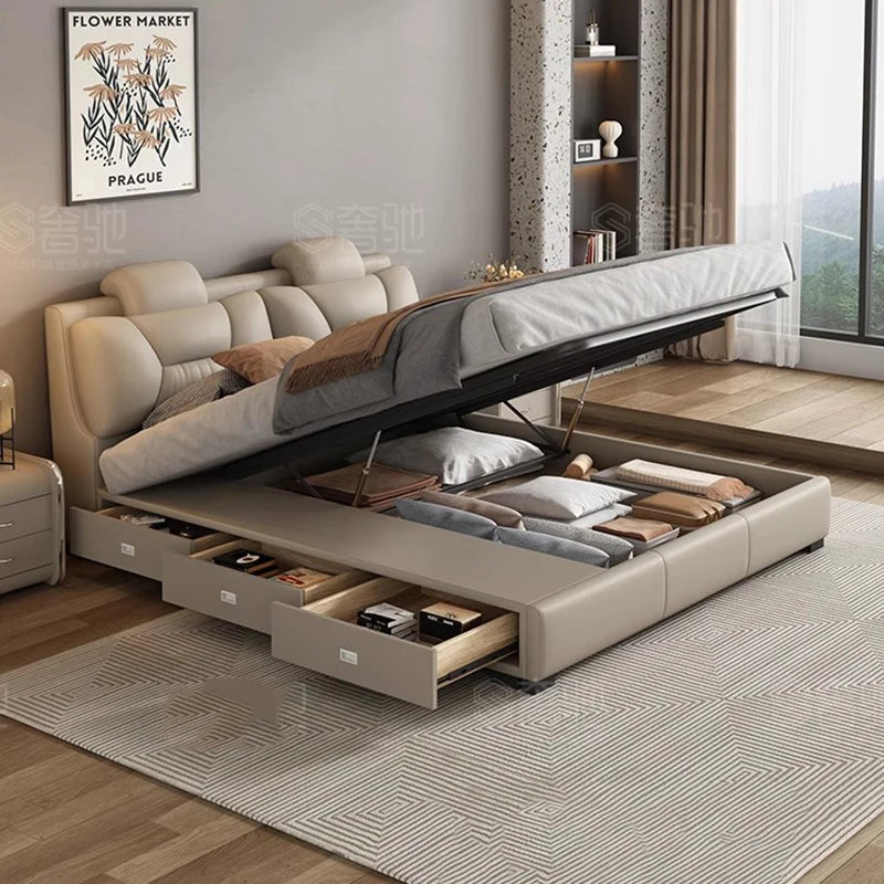 Luxury Modern Double Bed Bedrooms Drawers Lounge Wood Double Bed King Size Storage Letto Matrimoniale Set Furniture Complete