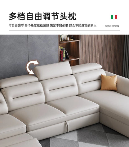 Smart leather electric sofa combination light luxury modern multifunctional living room folding sofa bed