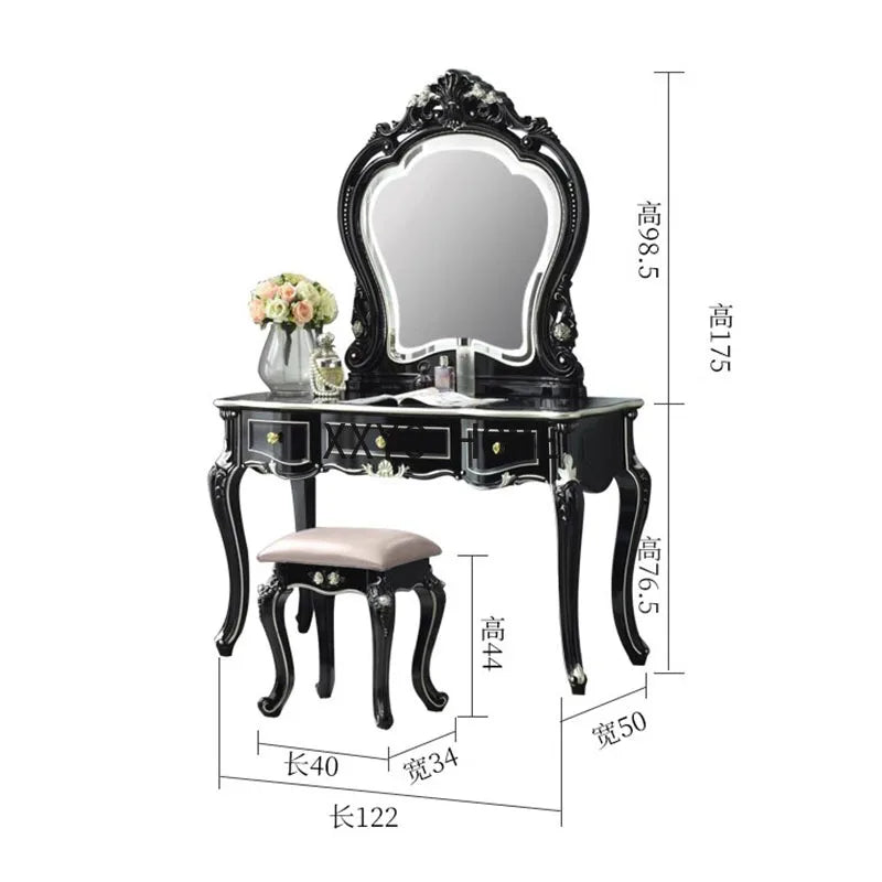 Vanity Black Dressing Table Toilet Furniture with Mirror Bedroom Hairstyle Makeup Dresser Womens Desk Toaletka Home